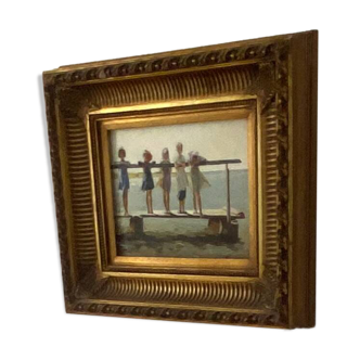 Tableau à l'huile club 55 Saint Tropez ponton