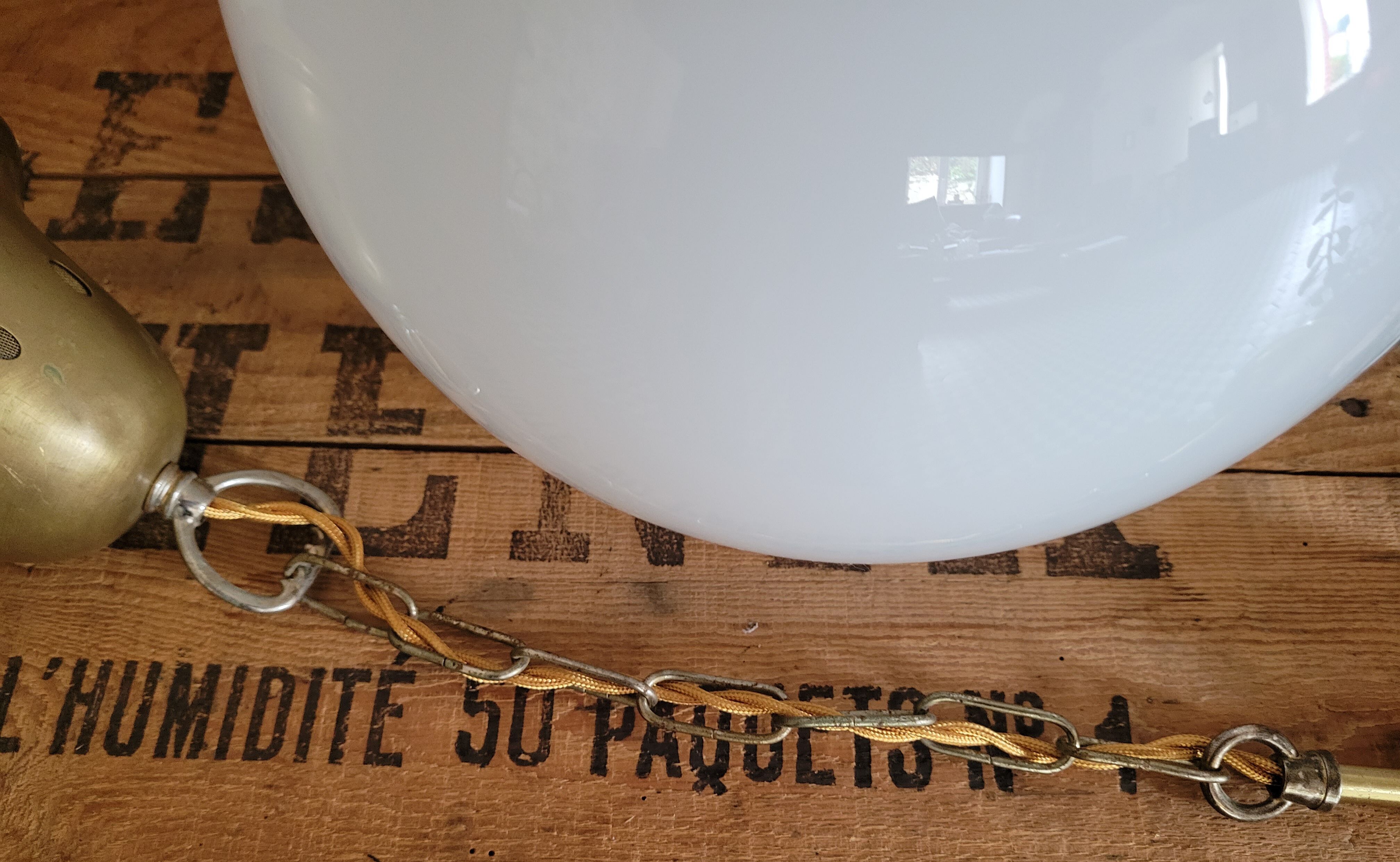 XXL opaline globe hanging lamp