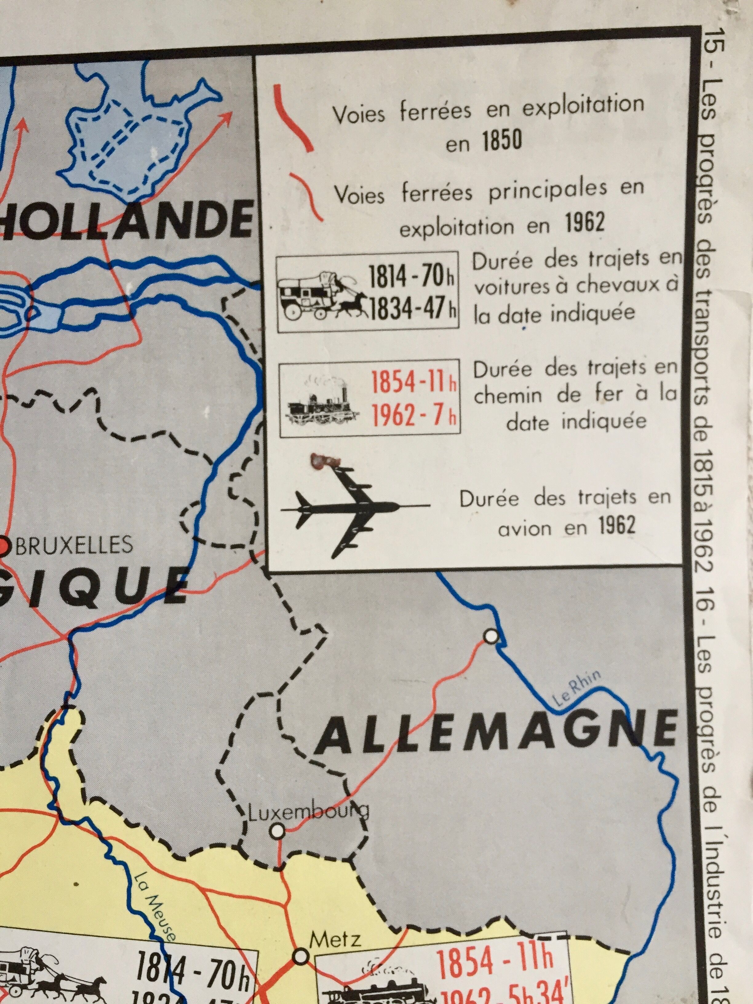 Old Rossignol school map "progress in transport/industry"