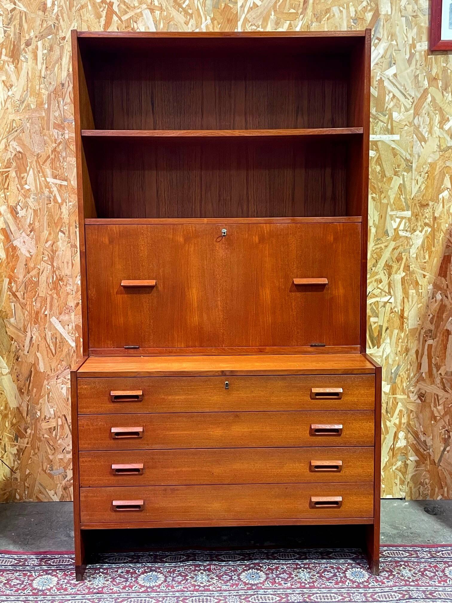 Commode bibliothèque bar scandinave en teck vintage années 60