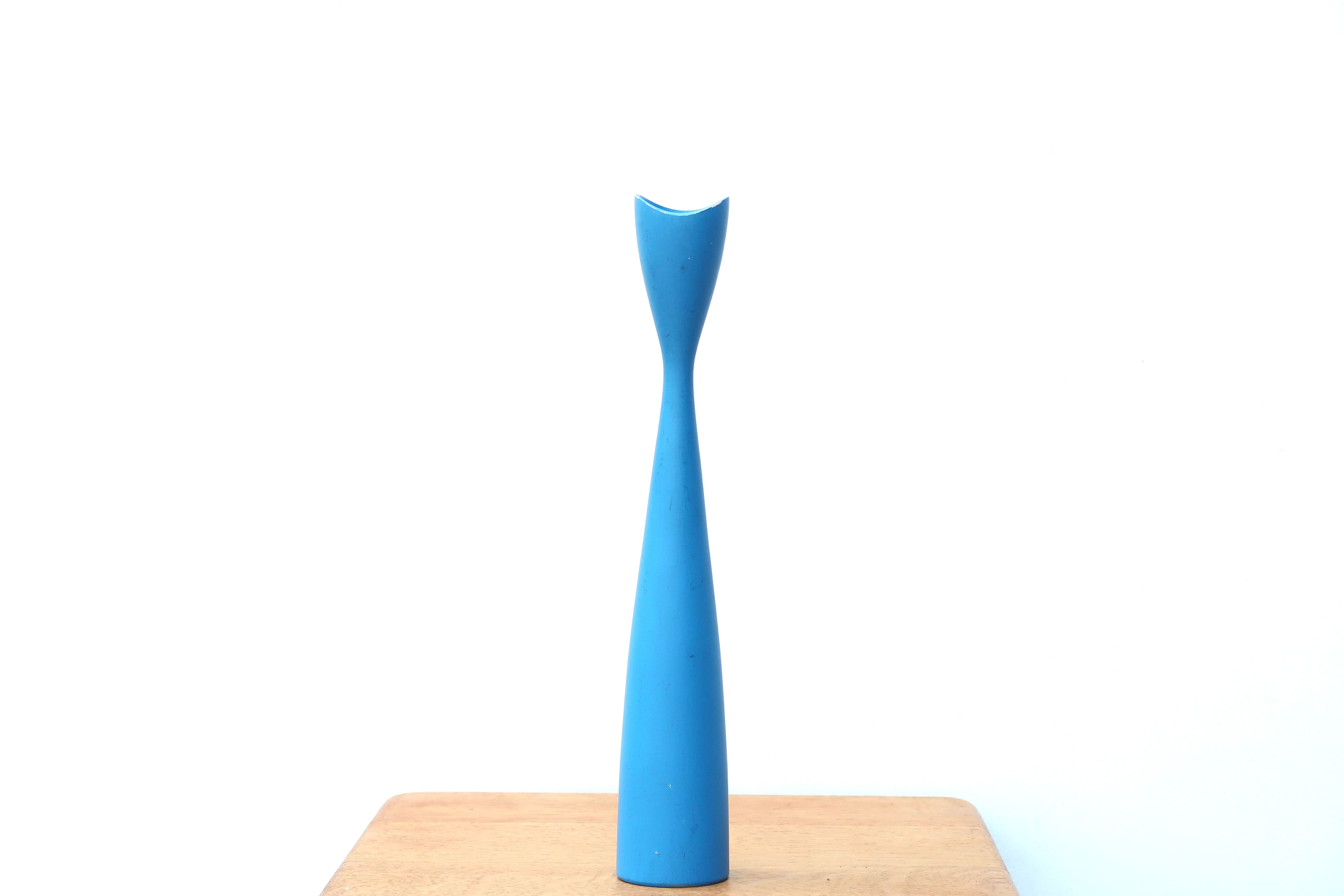 Scandinavian blue wooden candle holder from the 80s