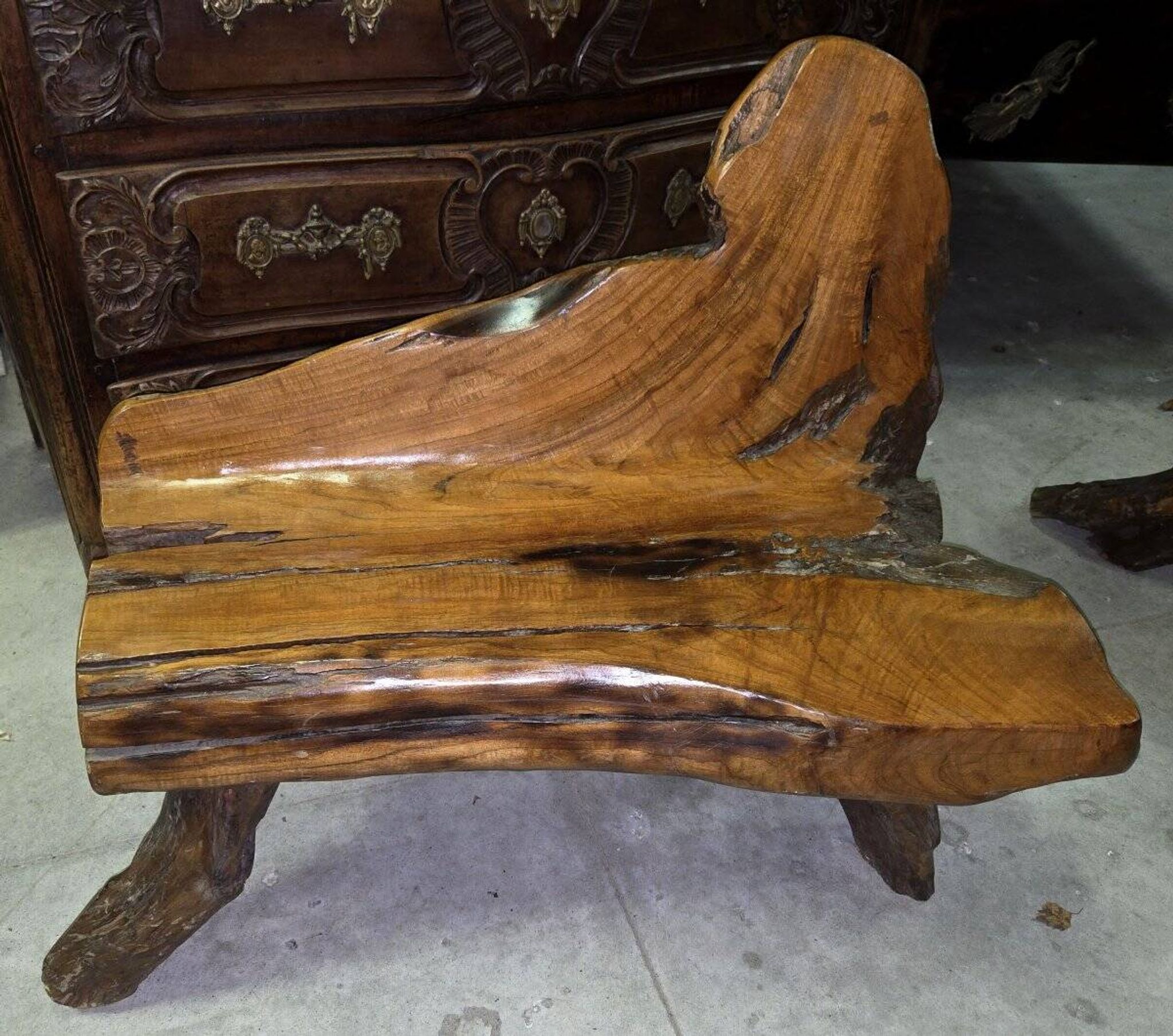 Asia 20th century: bench made of olive wood and driftwood