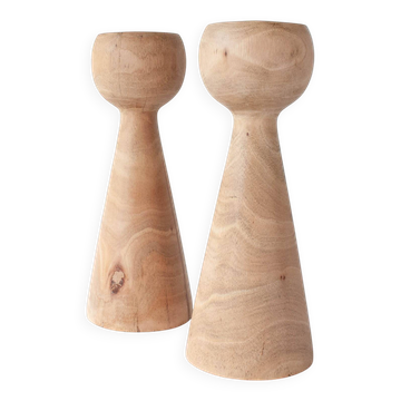 Pair of Wood Candle Holders in Danish Design Style, 1970's