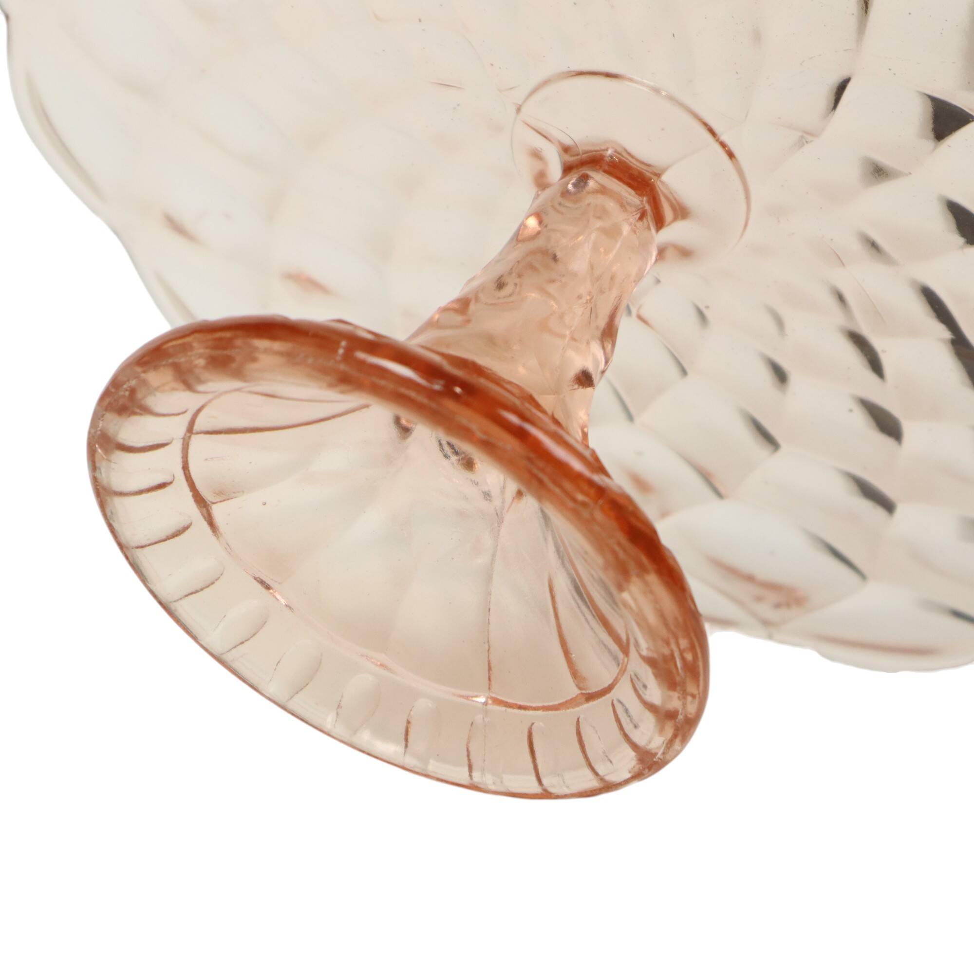 Pink Cake Stand Art Deco Pressed Glass Diamond Pattern
