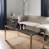 Table basse laiton plateau verre fumé