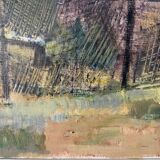 Vintage Oil Painting Fishing Village Scene 1950s