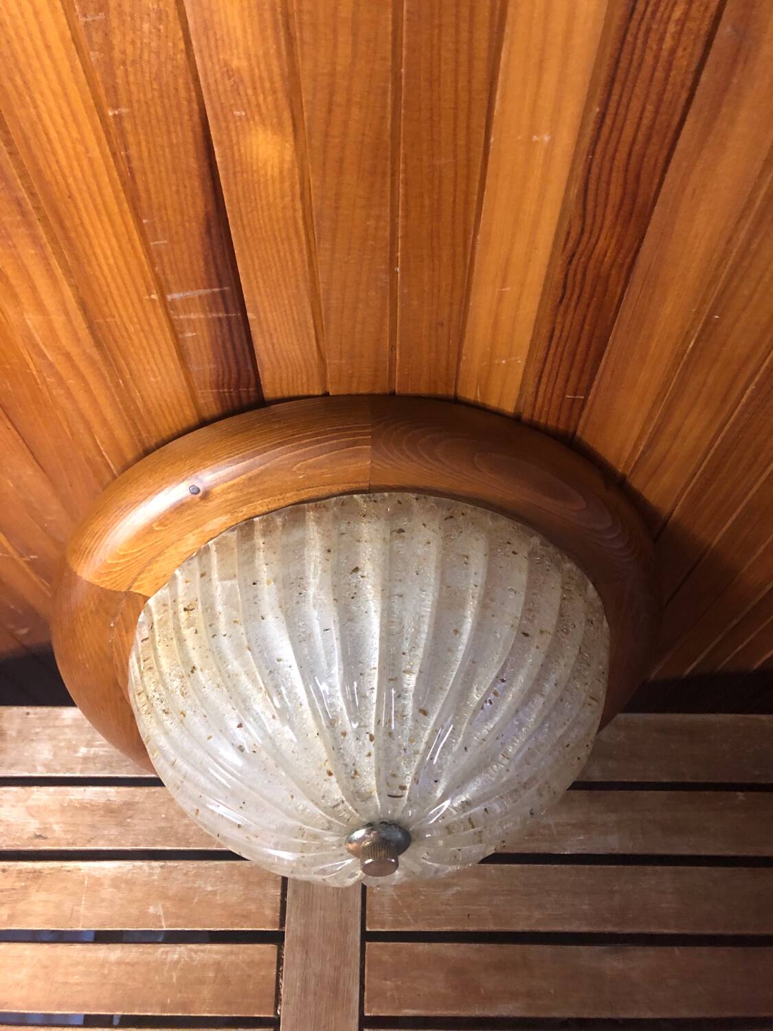 Old golden bubble glass ceiling light + vintage wood contour #a390