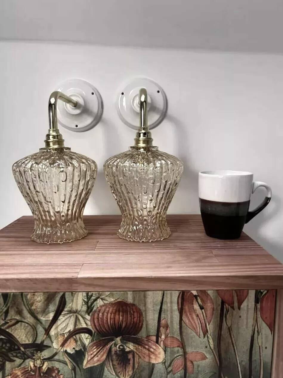 Pair of ceramic and glass wall lights