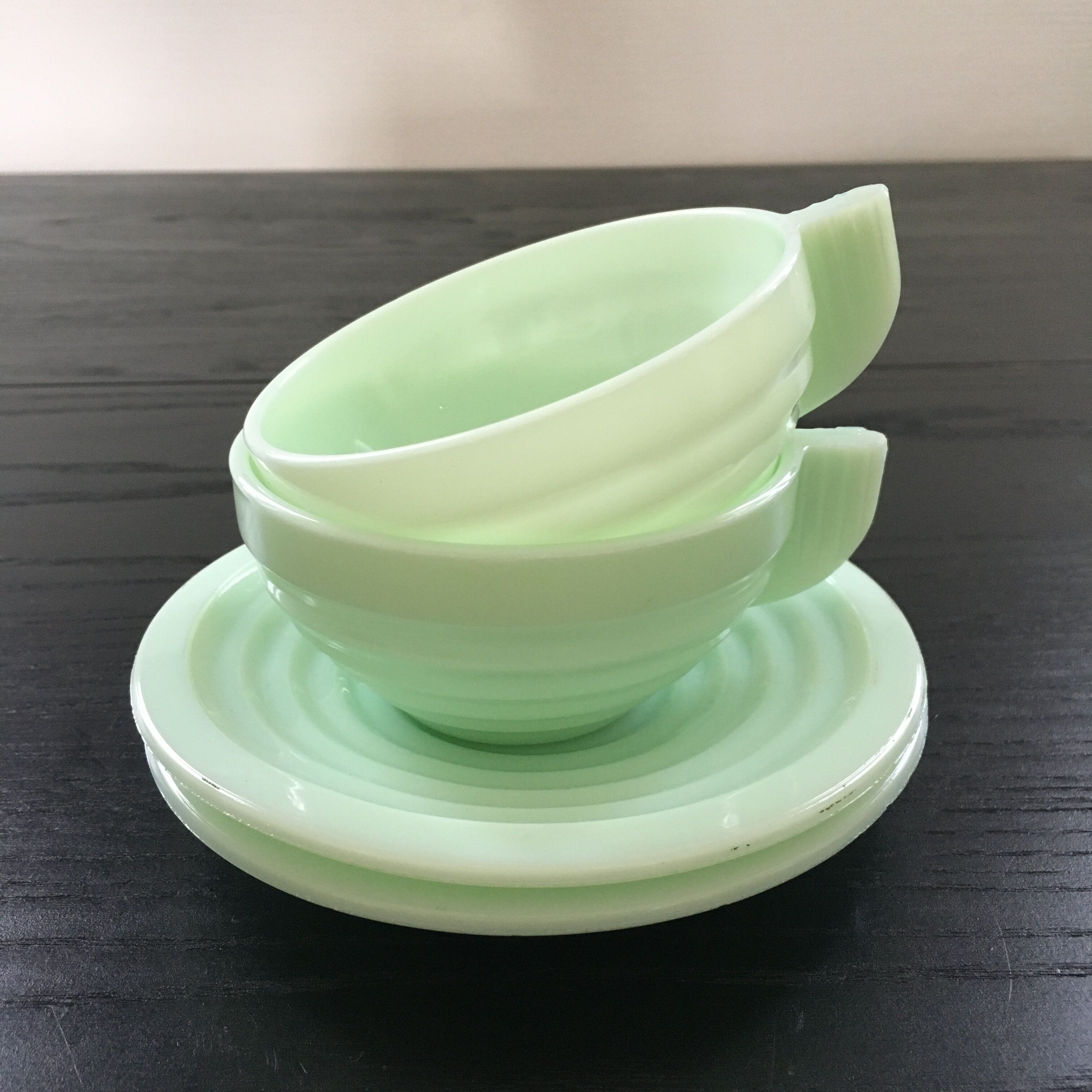 Pair of almond green opaline cups