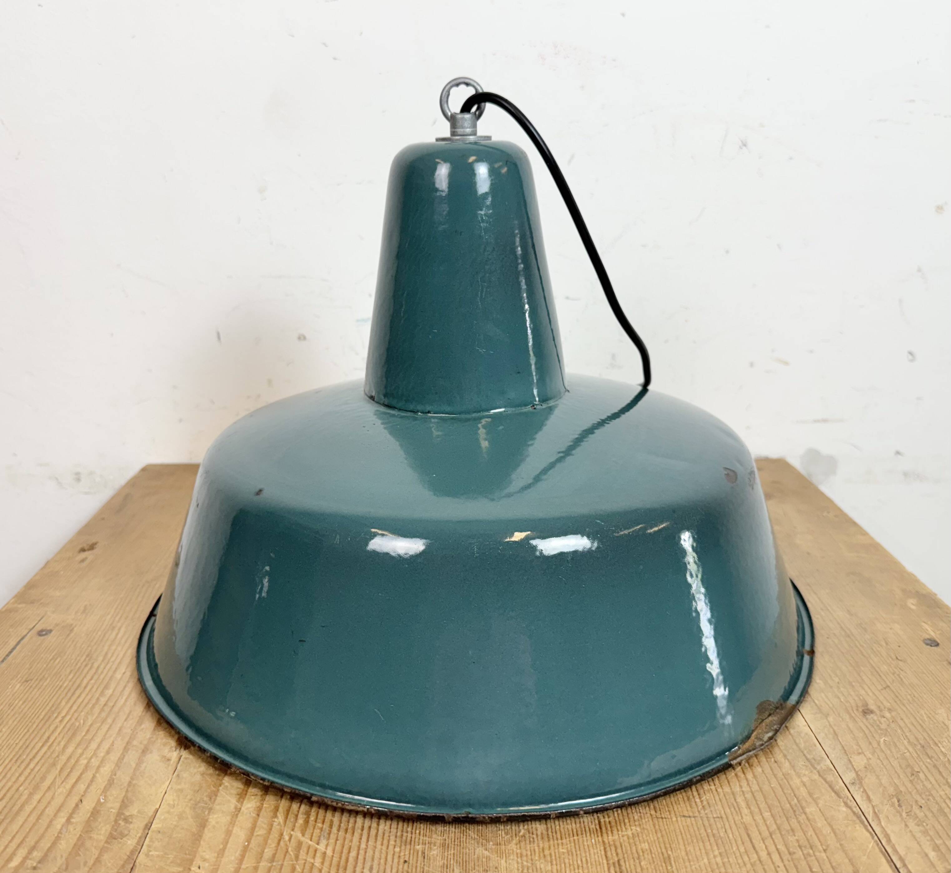 Large Industrial Petrol Enamel Factory Pendant Lamp, 1960s