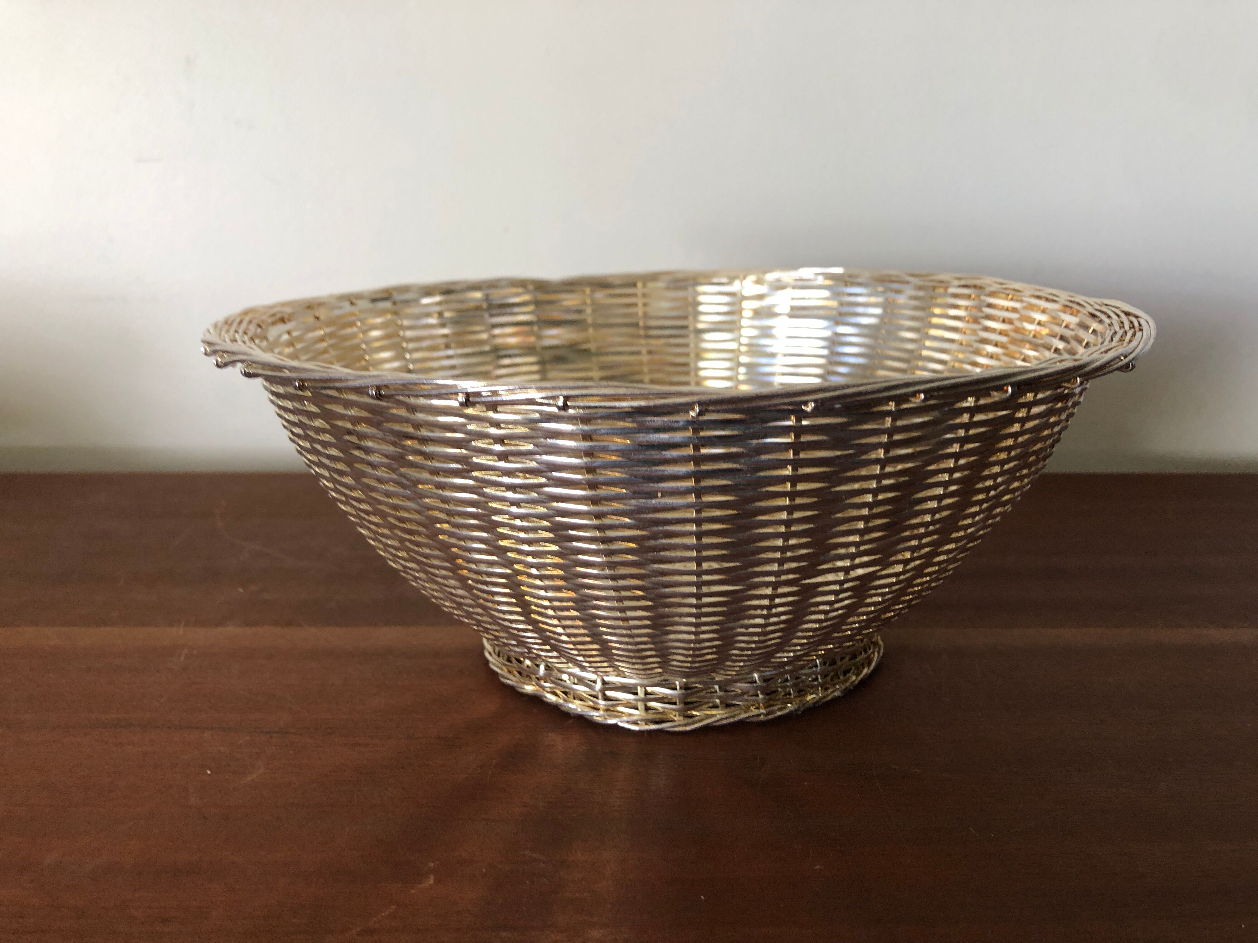 Braided silver metal basket