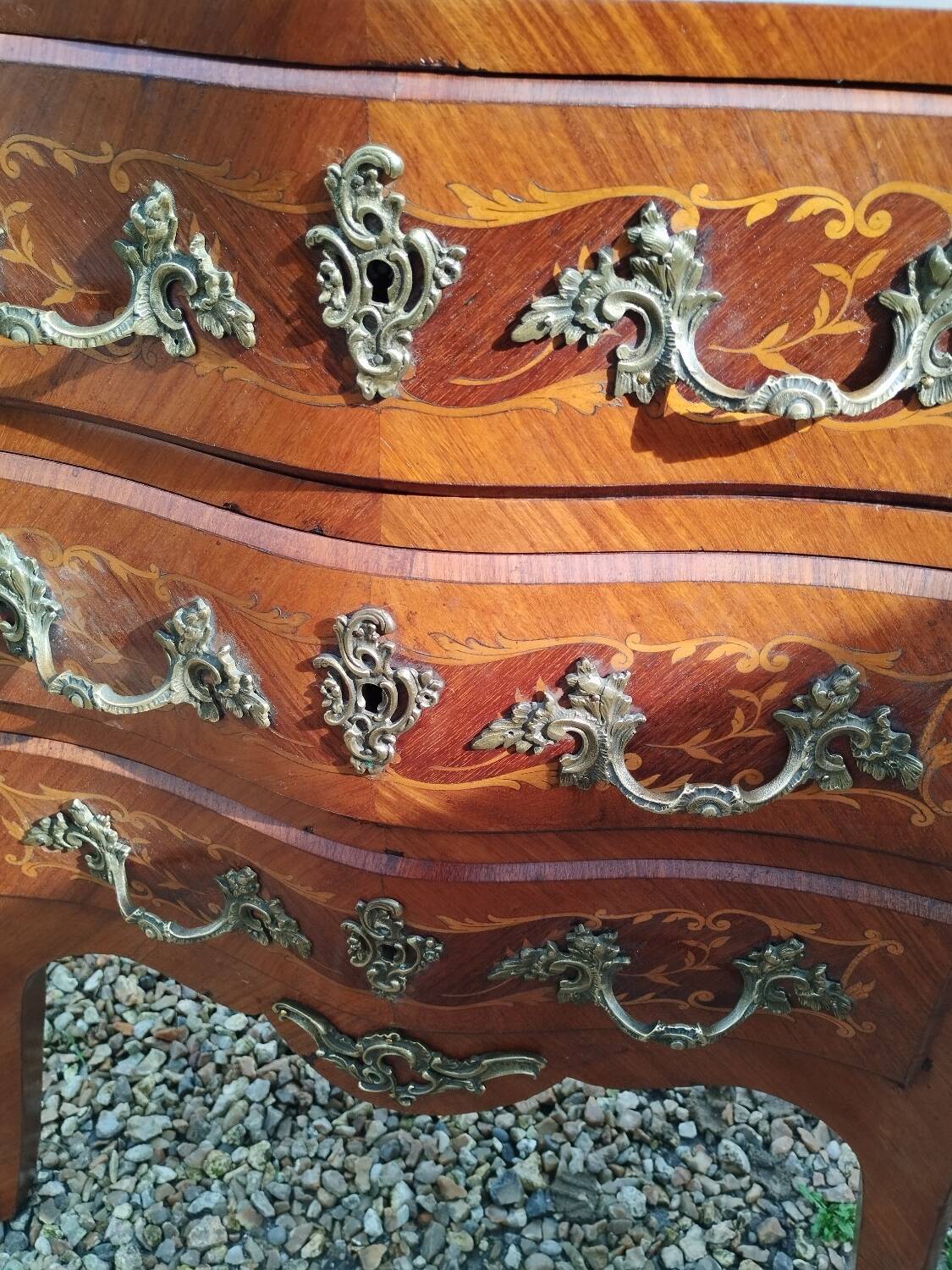 Louis xv style marble top marquetry chest of drawers