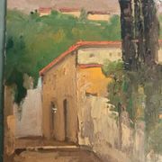 Oil painting on cardboard H. Stilmann Tuscan landscape 1950s