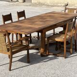 Set table and 4 chairs in walnut 1940