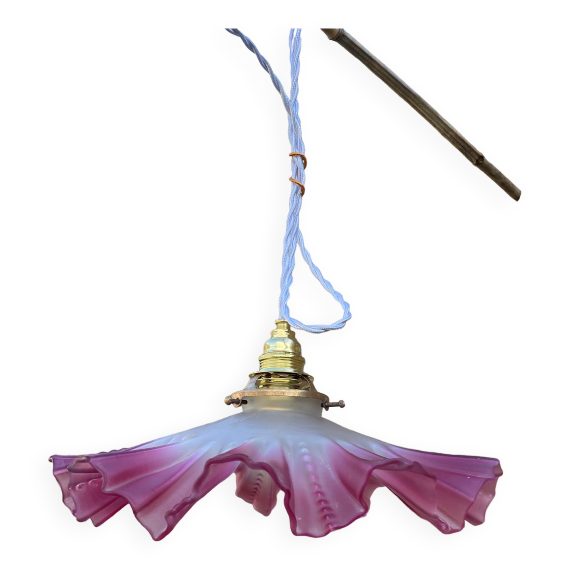 Suspension opalescente plissée vintage liseron