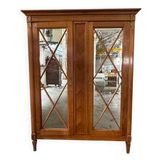 Vintage cherry wood mirrored cabinet