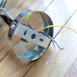 Applique vintage en métal chromé et globe en verre fumé gris design Disderot seventies