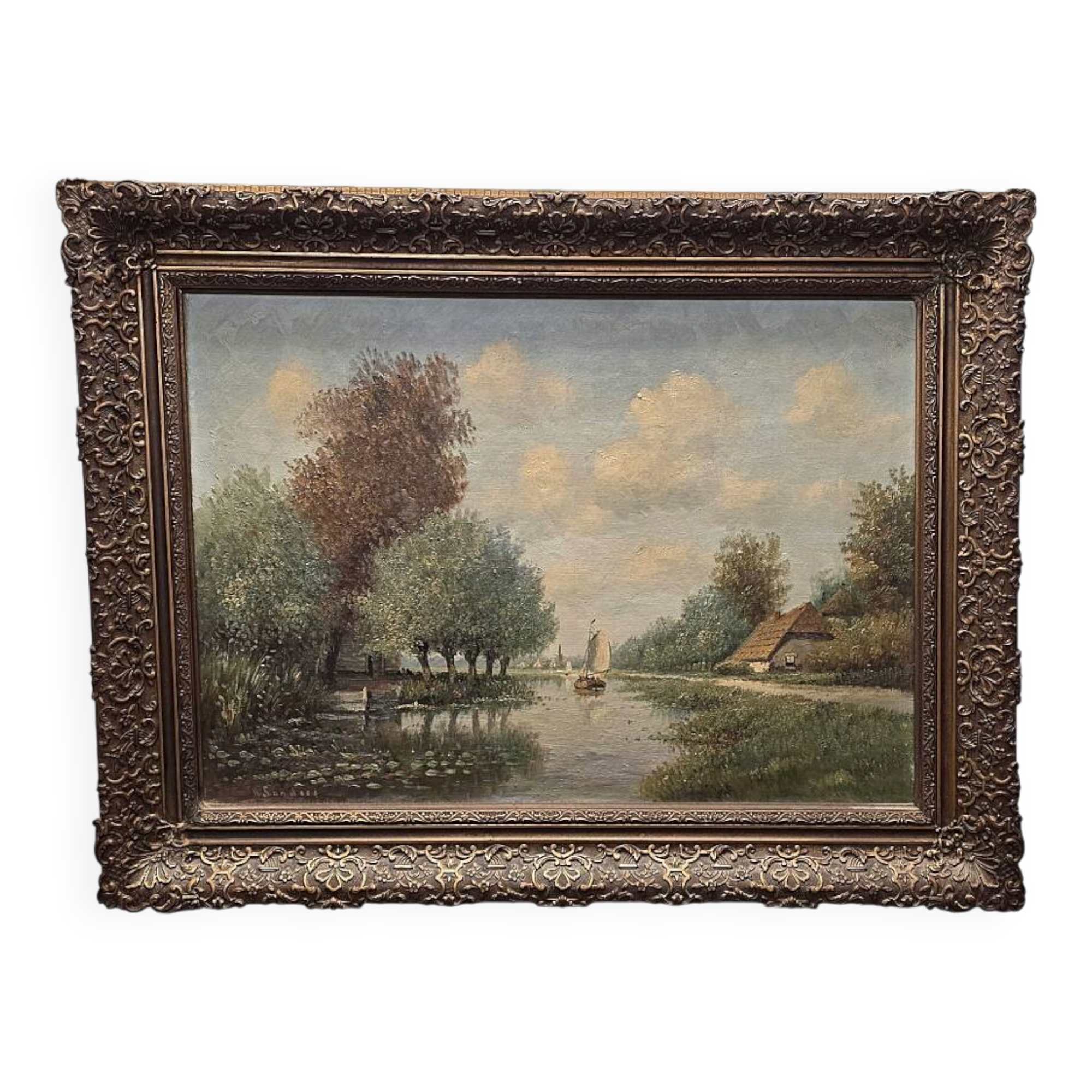 H. Sanders Classic Dutch Landscape Painting, 1950/70s