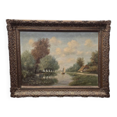 H. Sanders Peinture de paysage néerlandais classique, 1950/70s