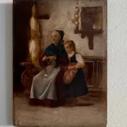 Oil on panel enhanced Breton interior scene