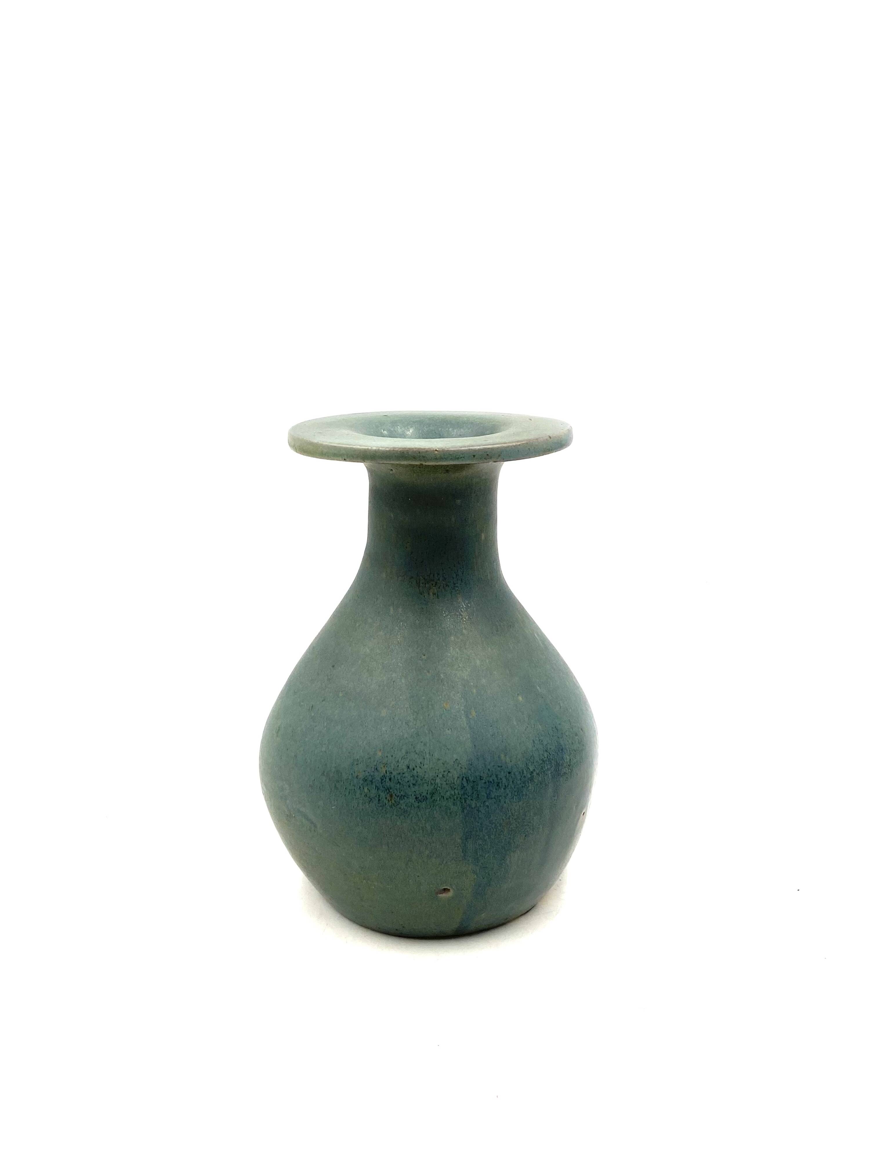 Midcentury light blue ceramic vase, France 1960s