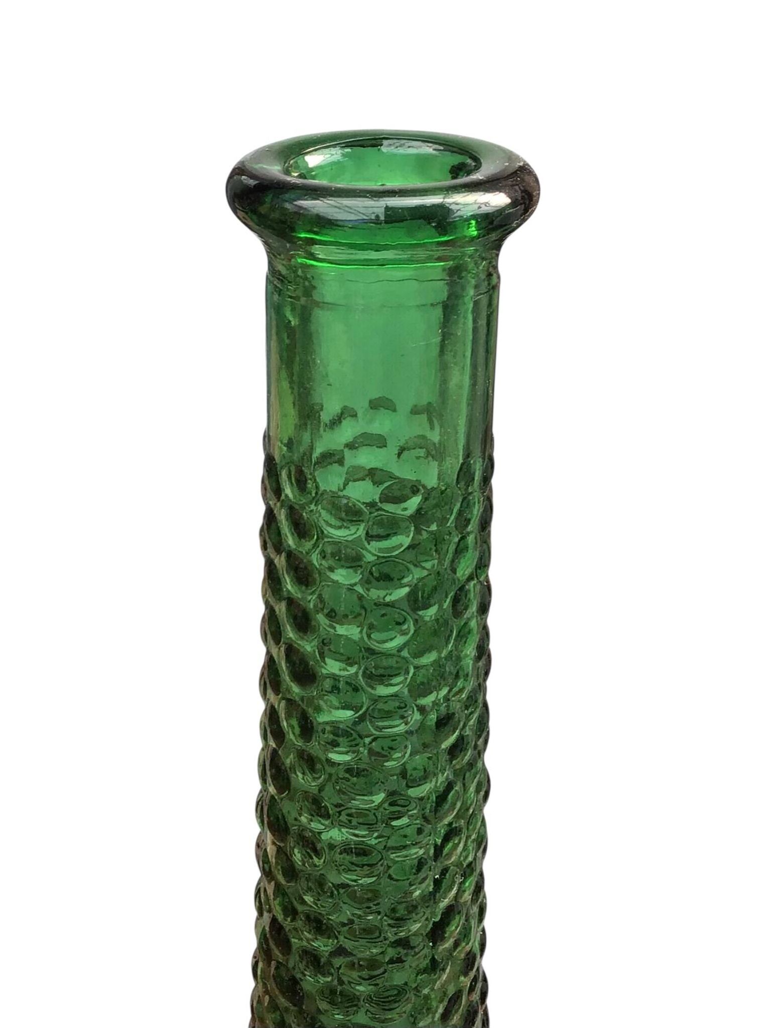 Large green Genie Empoli bubble glass bottle, Italy 1960s