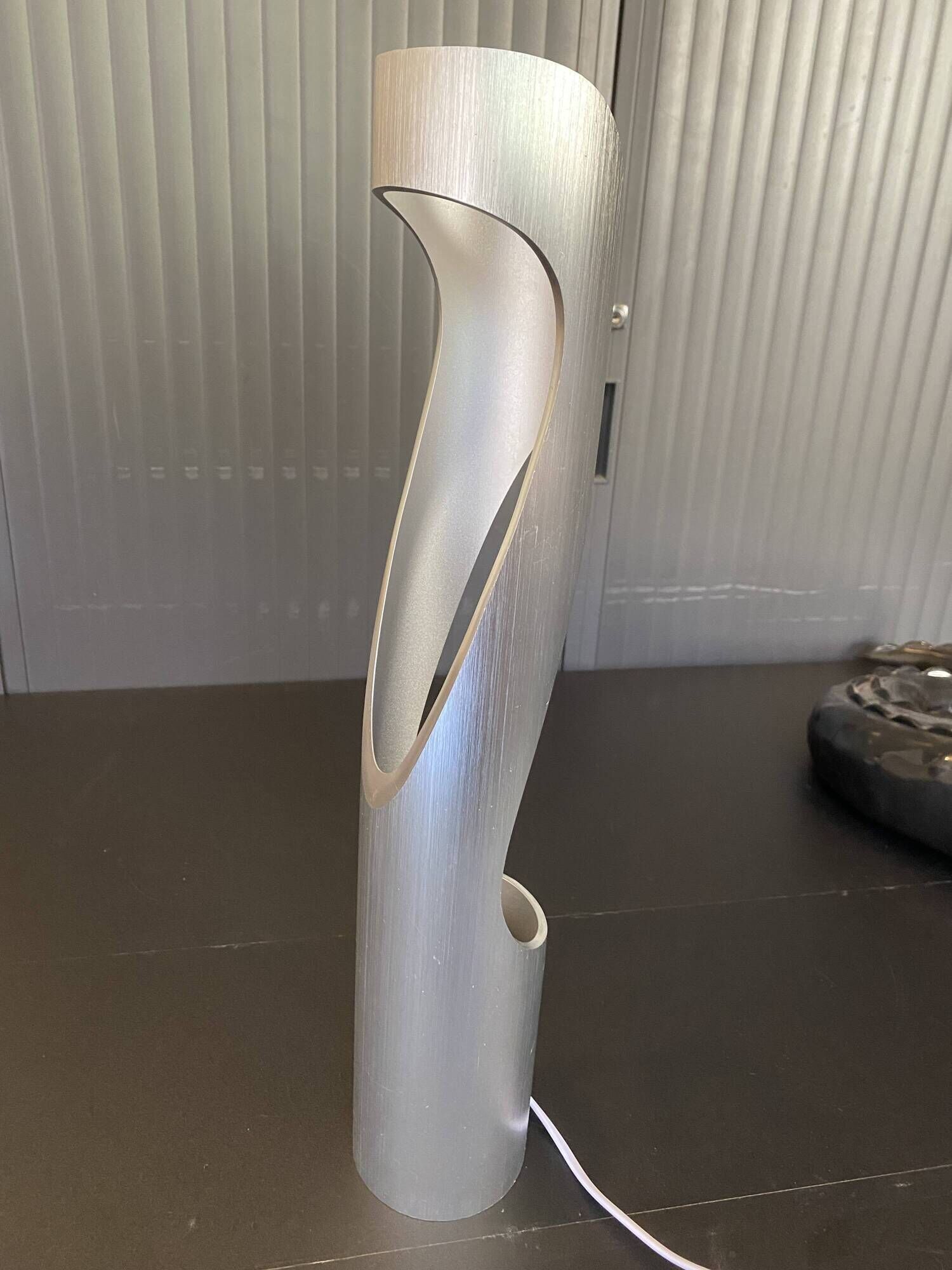 Sculptural flame lamp brushed aluminium Space Age Vintage 1970