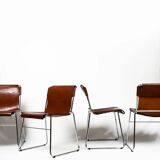 Set of 4 vintage Italian chrome & leather chairs 1970s