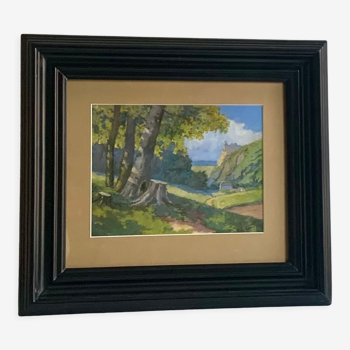 Landscape, watercolor painting 1940er