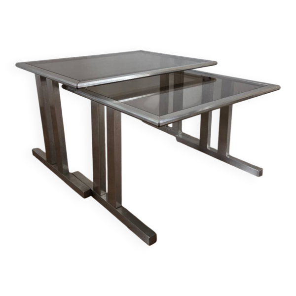 Table gigogne en métal brossé, 1970