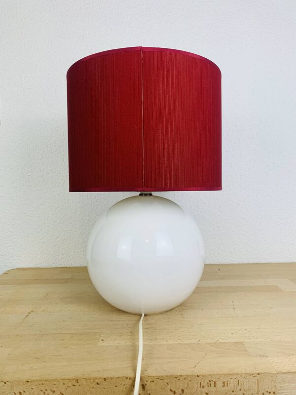 Lampe boule céramique blanche et rouge, années 80