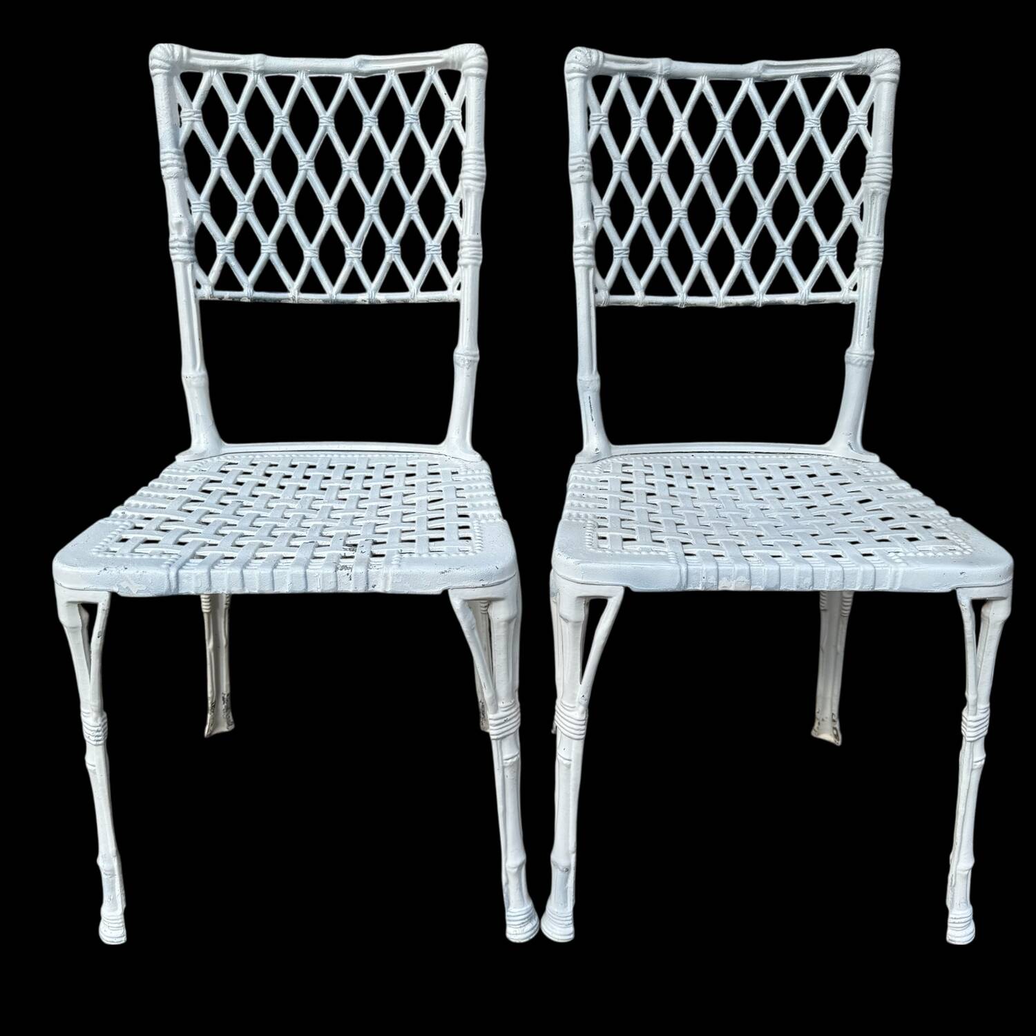 Paire de chaises en fonte d’aluminium décor bambou, Espagne 1960