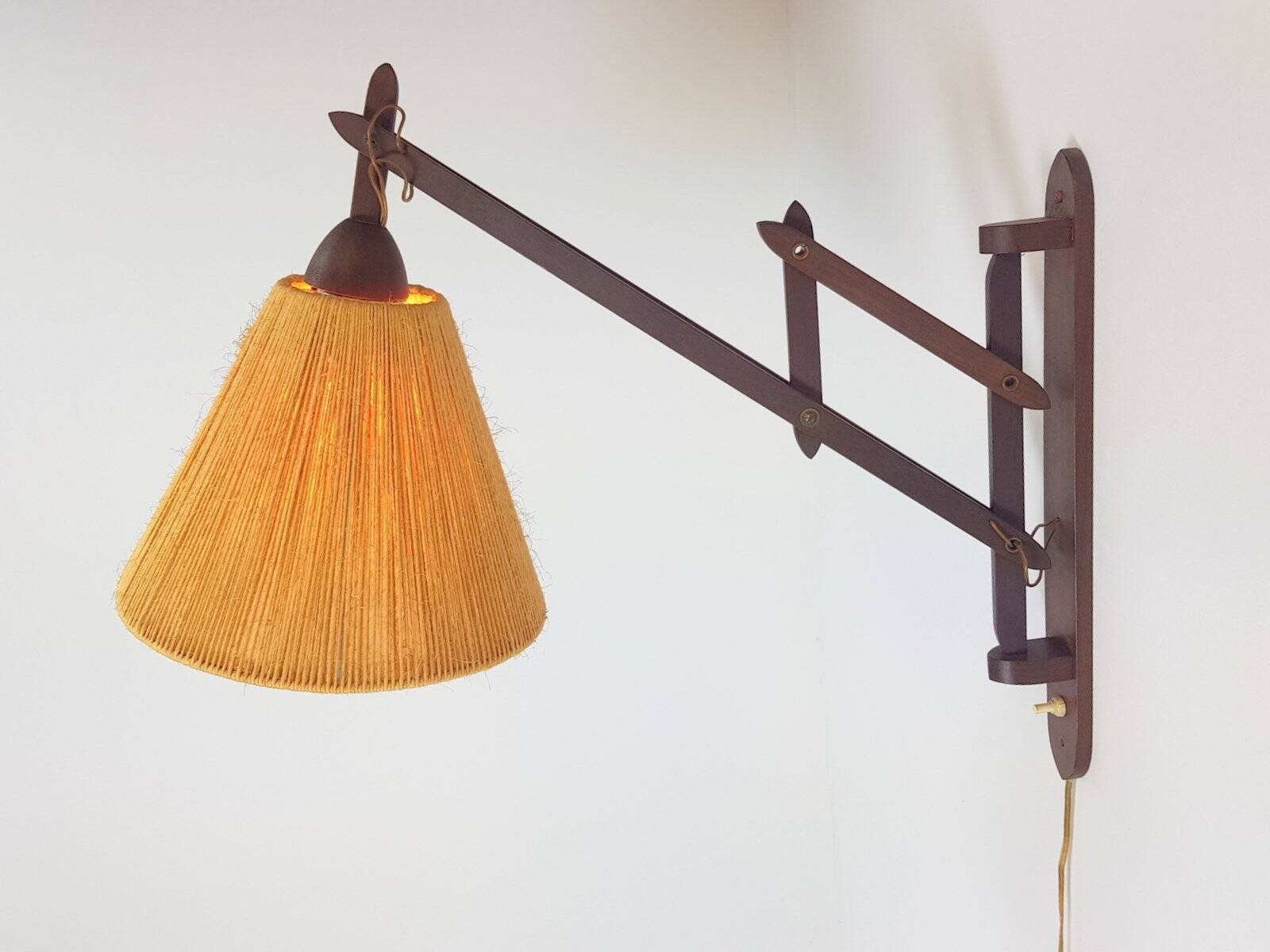 Scandinavian Teak and Hemp Scissors Wall Lamp by Ib Fabiansen for Fog & Mørup, 1950s