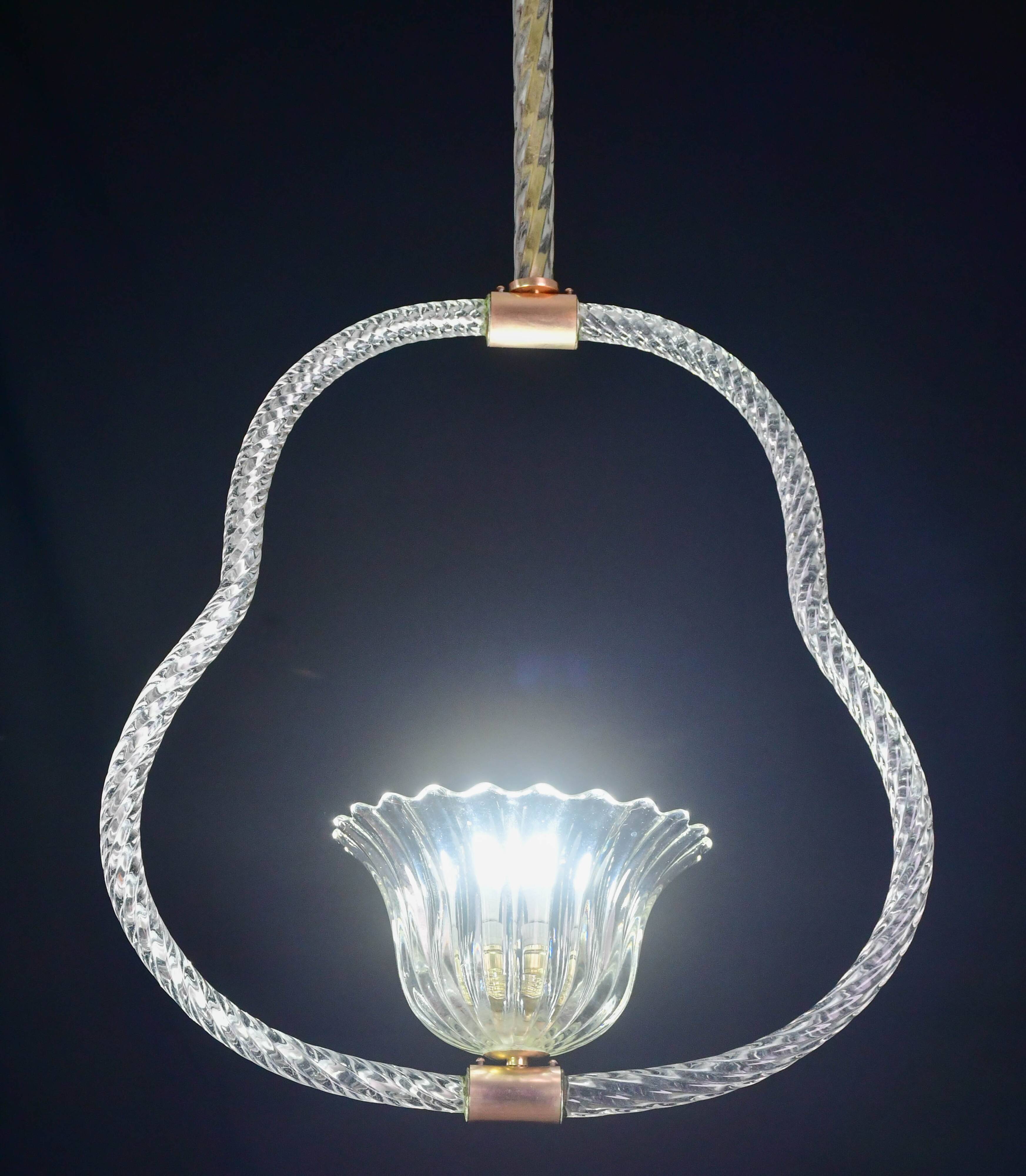 Elegant Art Deco Barovier & Toso pendant light chandelier Murano glass, 1950s