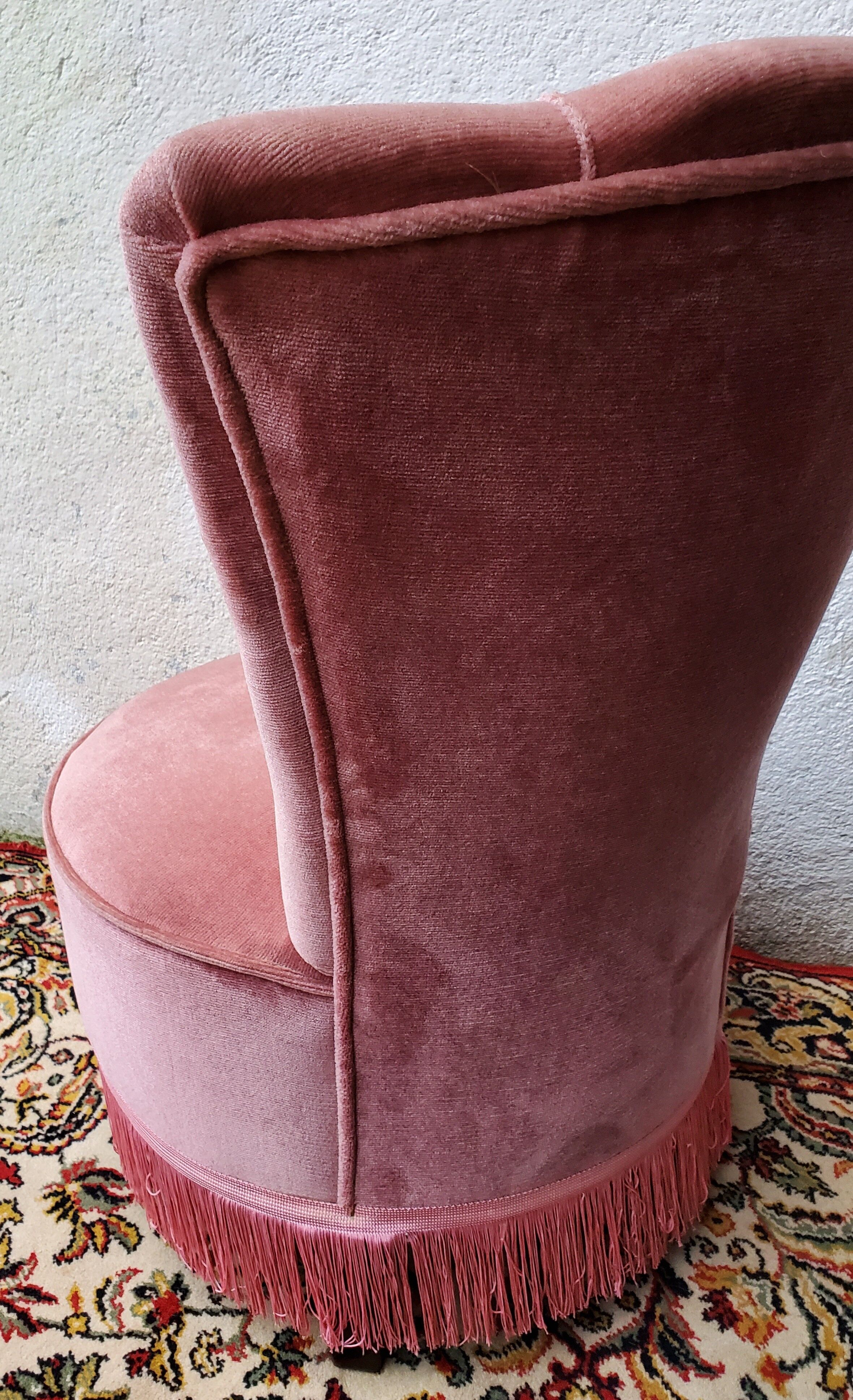 Powder pink velvet low chair