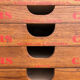 Craft furniture: display of old stationery for Cansons Papers.  50s