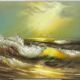 Marine, oil on canvas "Seagull on waves and rock" signed Christy