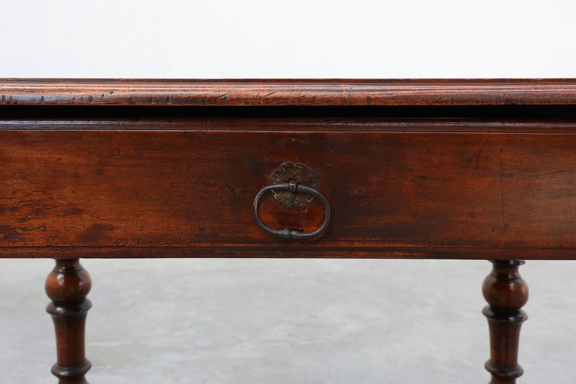 French Louis XIII Walnut Side Table with Drawer and Turned Legs, circa 1850