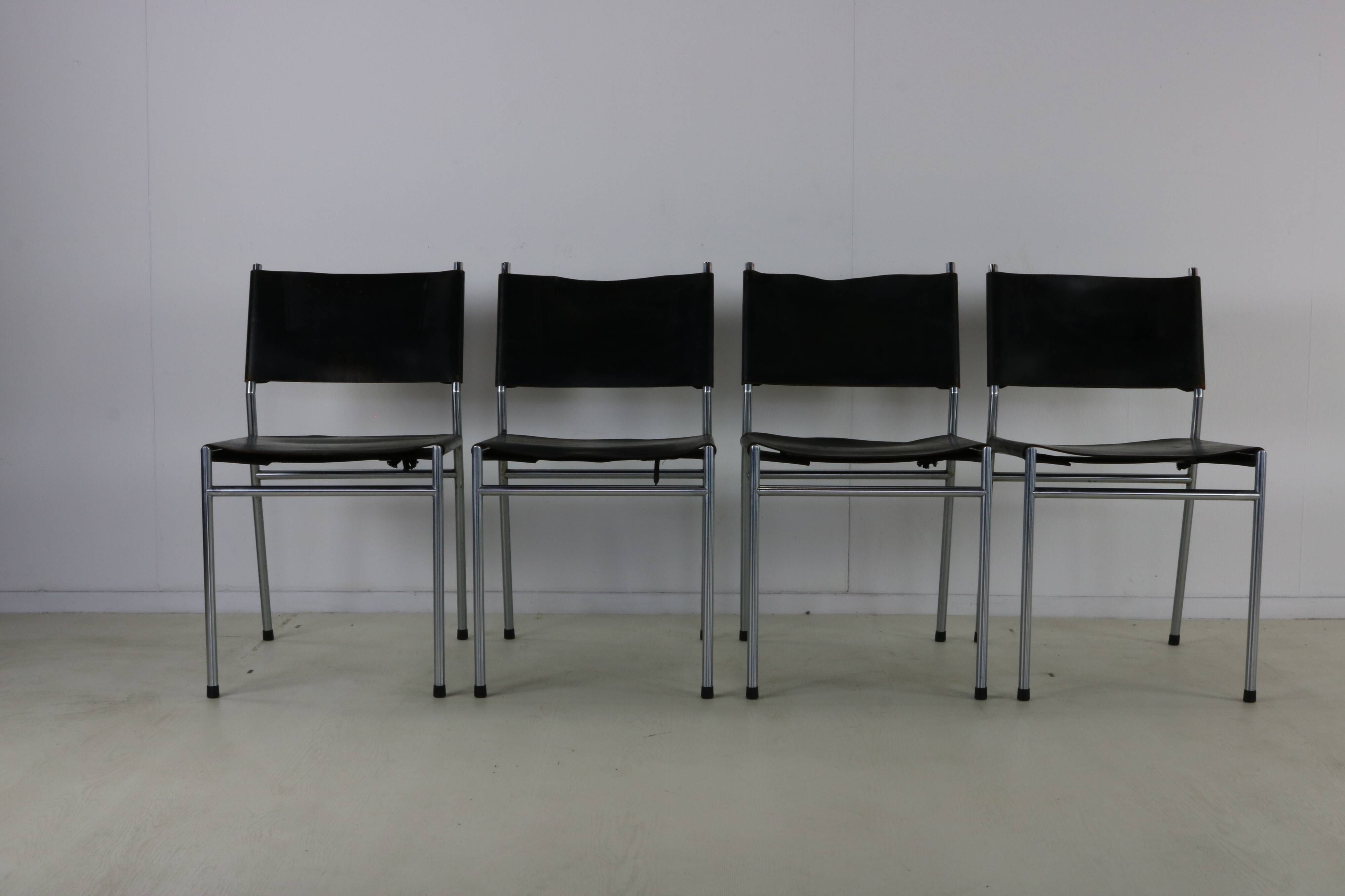Set of four leather dining chairs by Martin Visser for Spectrum Holland