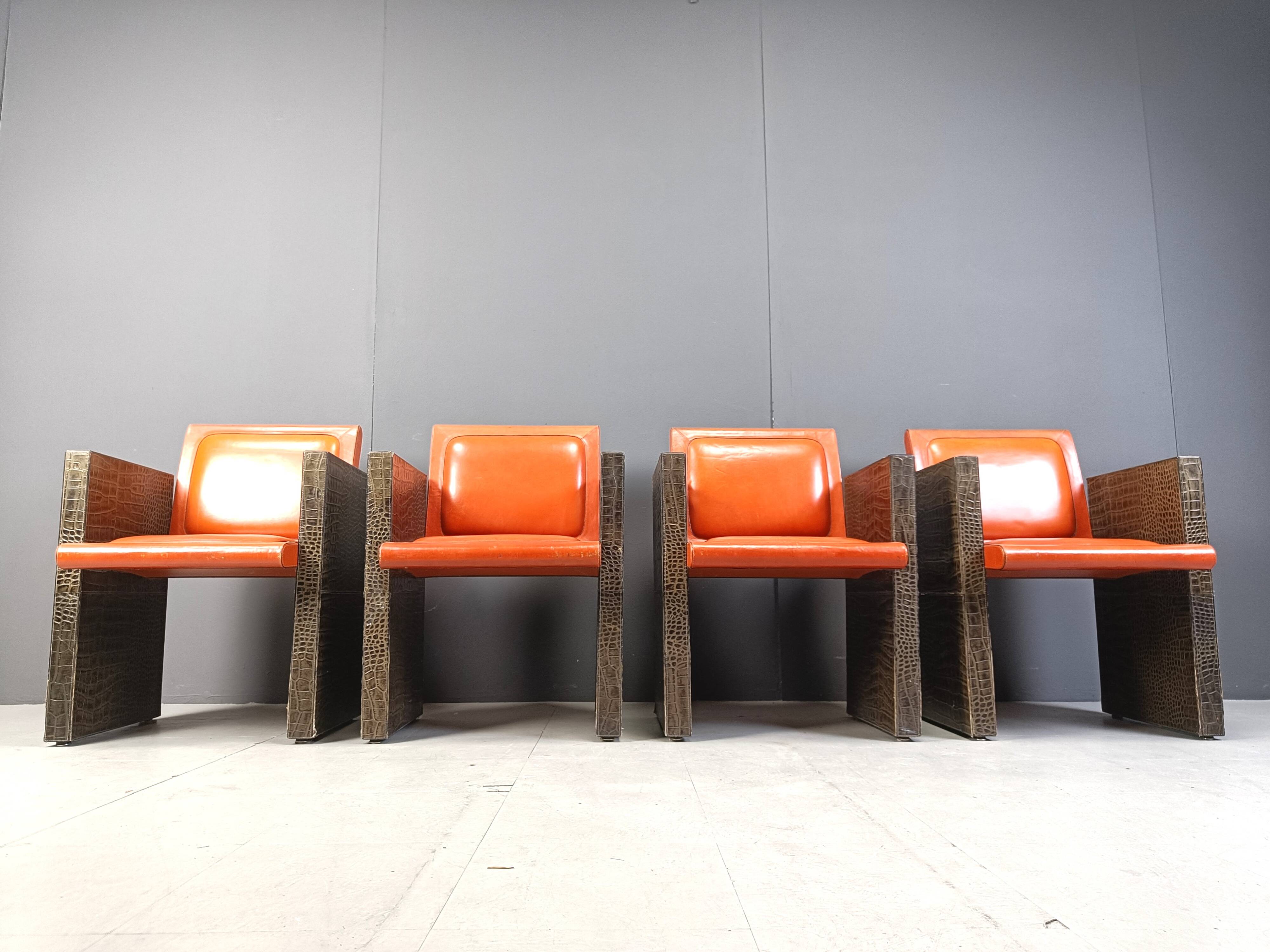 Vintage french armchairs in leather by Maison Vandamme, 1970s