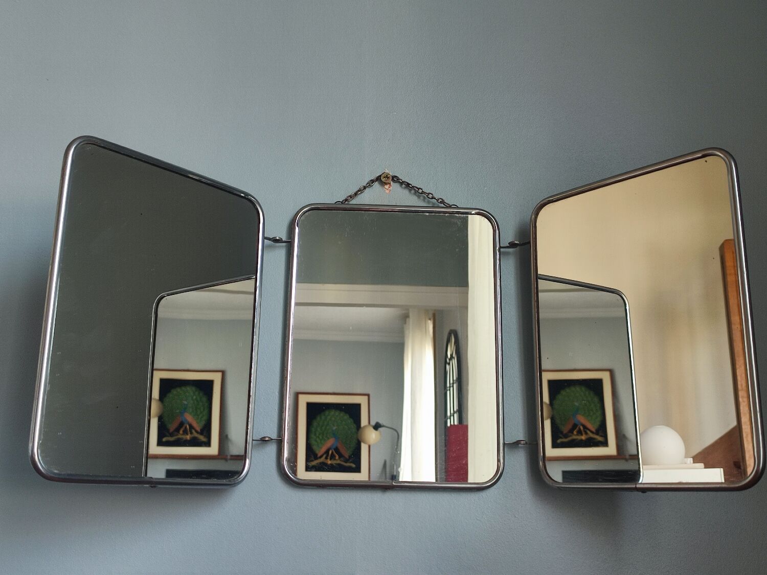 Vintage folding triptych barber mirror