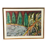 Tableau abstrait règle 1965 cadre papier technique mixte