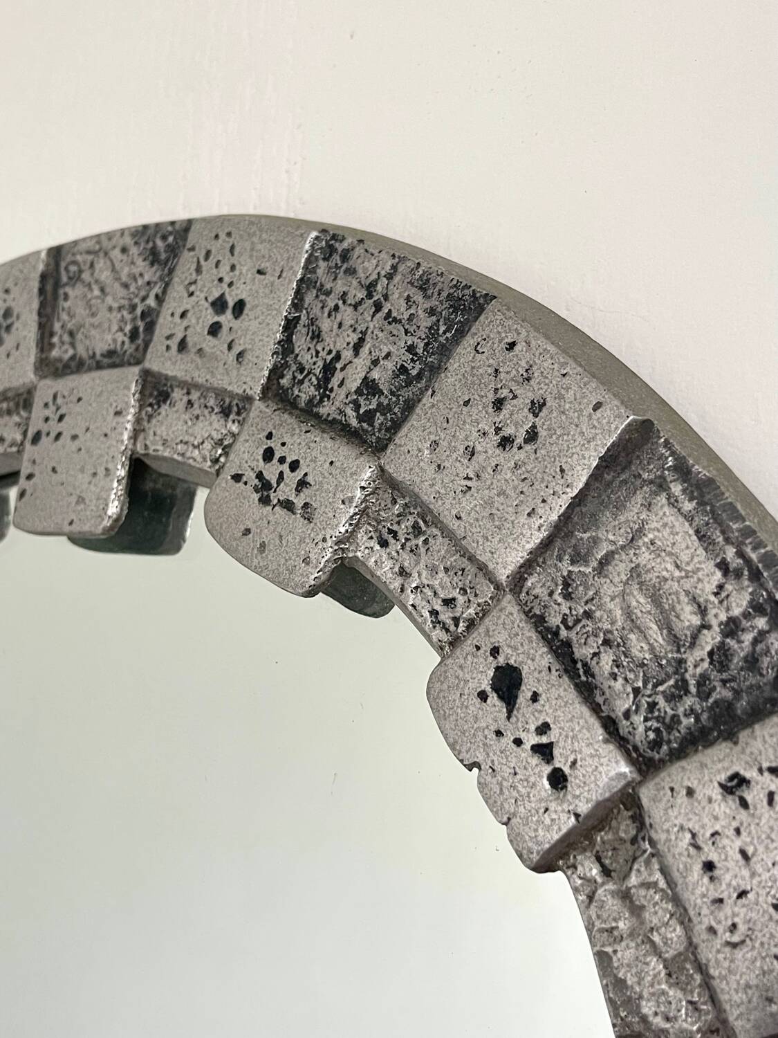 Brutalist round mirror, 1970
