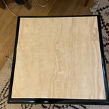 Coffee table in lacquered wood and vintage travertine