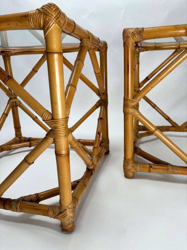 Bamboo and Glass Nightstands attributed to Vivai Del Sud, Italy, 1970s, Set of 2