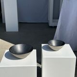 Duo of gray Indonesian ceramic bowls or salad bowls