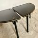 Pair of vintage 1960s side tables – wood veneer & brass, metal legs