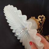 Round pendant light in pleated semi-opaque glass