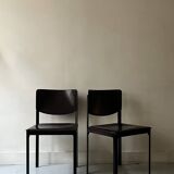 Set of 2 Italian chairs in brown Havana leather, design MATTEO GRASSI