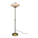 1940s Restored Brass Floor Lamp with  Glass Shade